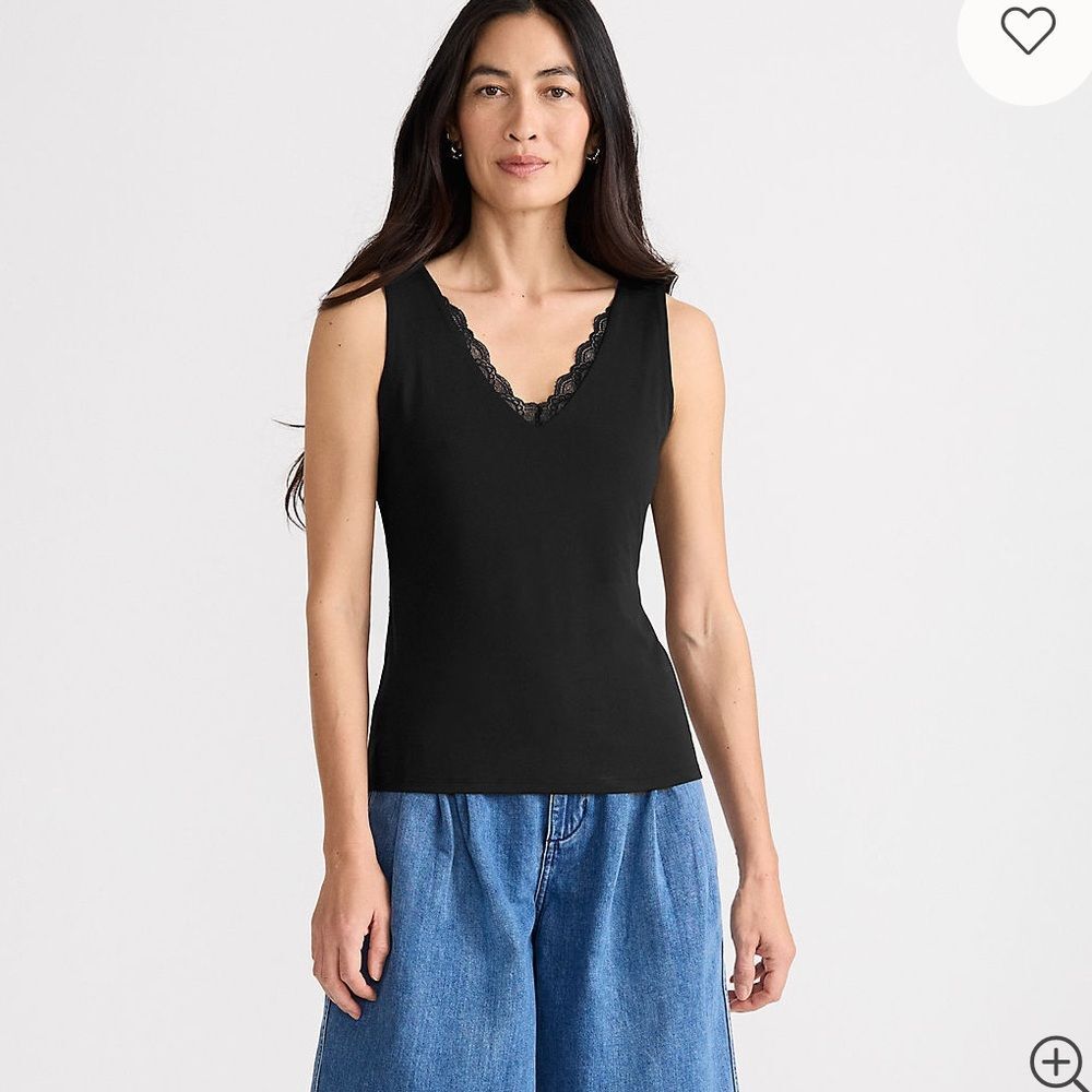 NWOT Lands' End Women's Black Tagless Double Layer Lace V-Neck Tank Sz. S (6-8)